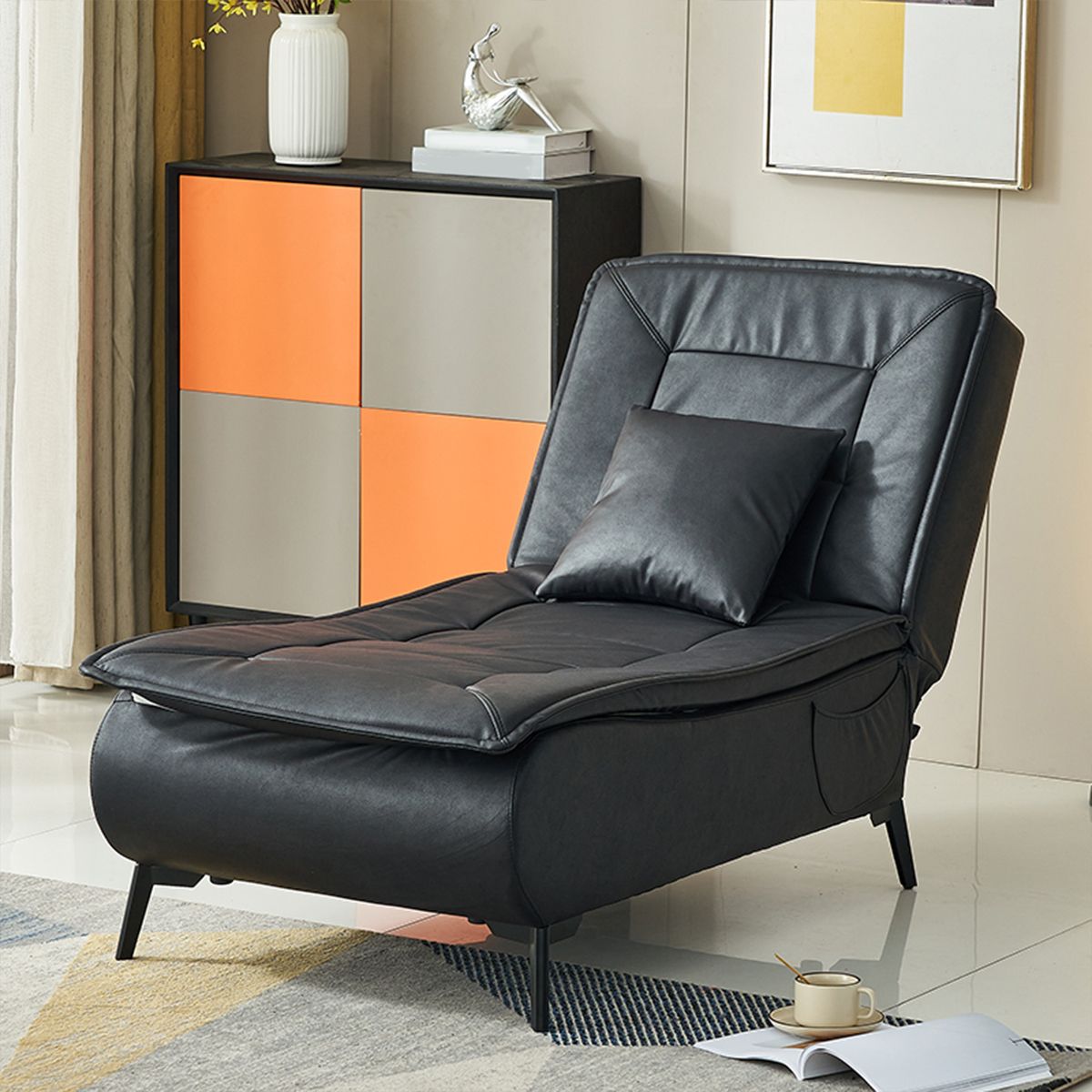 Contemporary Solid Color Upholstered Armless Chaise Lounge Couch with Storage