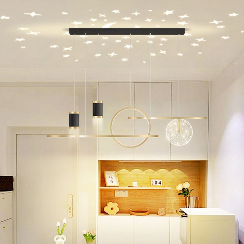 Modern Metal LED Ceiling Lamp Circle Shape Island Light with Plastic Shade for Living Room