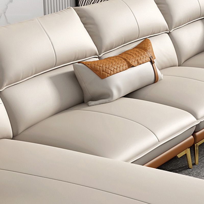 Glam Leather Living Room Seating Flared Arm Cushions White Settee