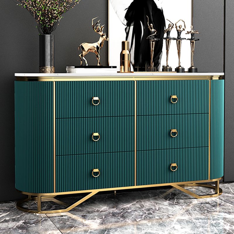Glam Horizontal Dresser Stone Top Drawers Storage Dresser for Bedroom