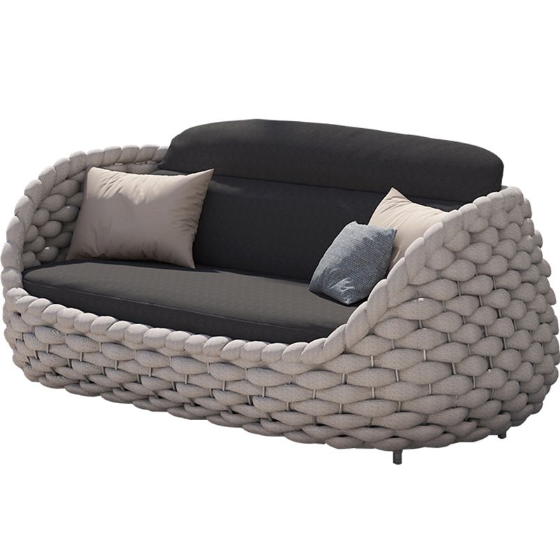 Tropical Grey Symmetrical Outdoor Patio Sofa with Black Cushion