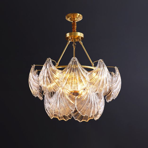 Lámpara de lámpara de concha iluminación de colgante de vidrio transparente vintage para restaurante