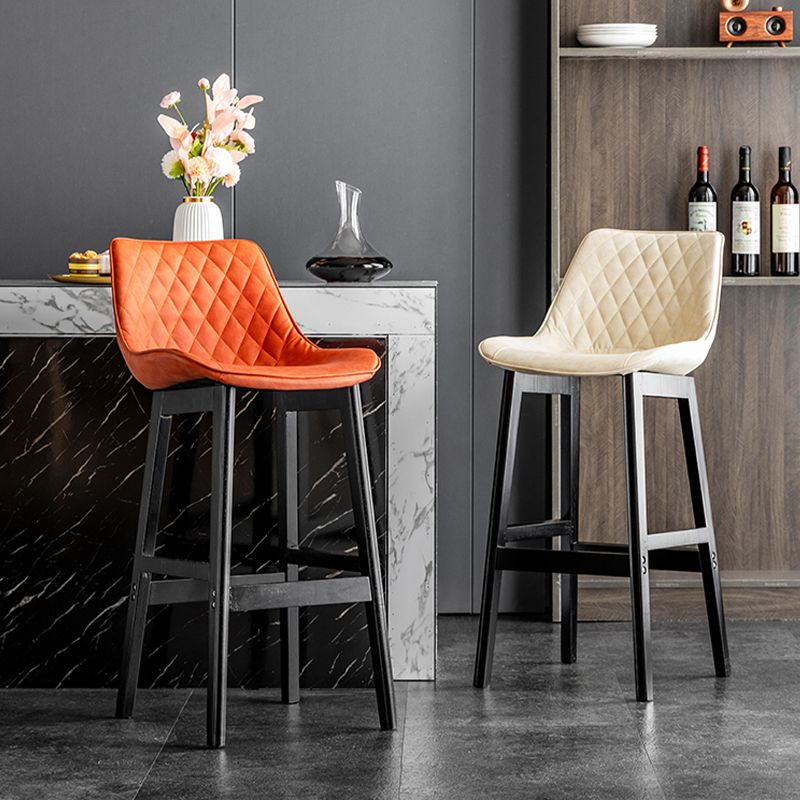 Contemporary Solid Wood Legs Faux Leather Indoor Bar Stools with Footrest