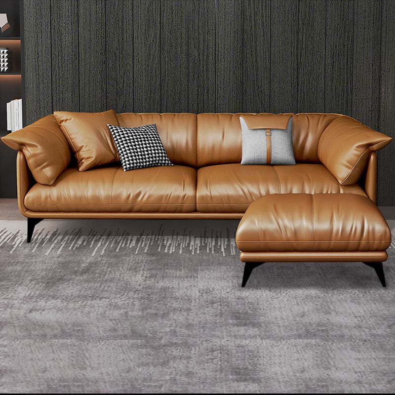 Tan Cushion Back Contemporary Stain-Resistant Genuine Leather Sofa