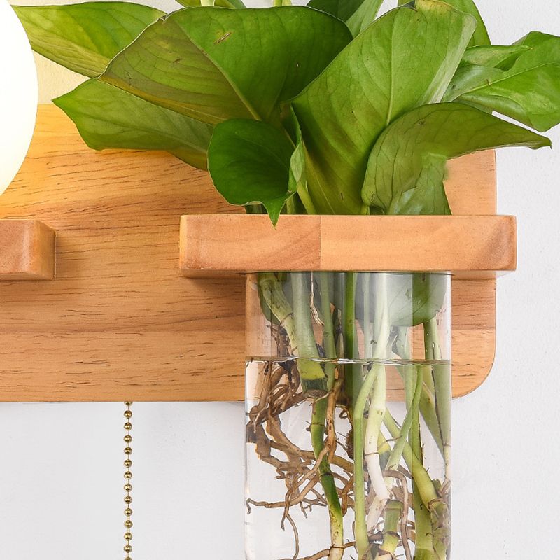 Modern Style Ball Shape Wall Light Wood 1 Light Sconces for Bedroom without Plant