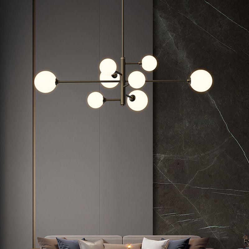 Nordic Style Brass Chandelier Globe Pendant Lamps with White Glass for Living Room