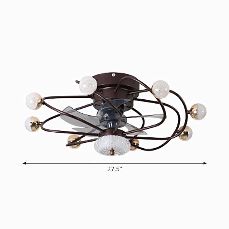 27,5 "W 5 Blades Nordic LED Semi Flush Light Ball Cage Fernbedienung Hanging Lüfter Licht mit Metallschatten