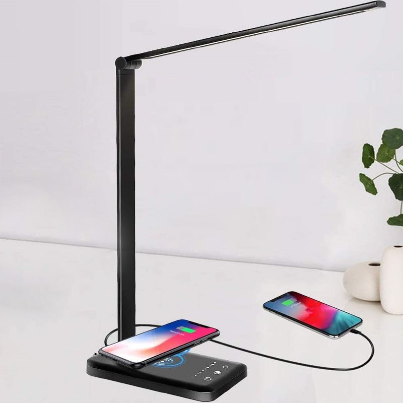 Lámpara de mesa USB con control táctil, luz de mesa LED plegable de metal estilo tarea para dormitorio