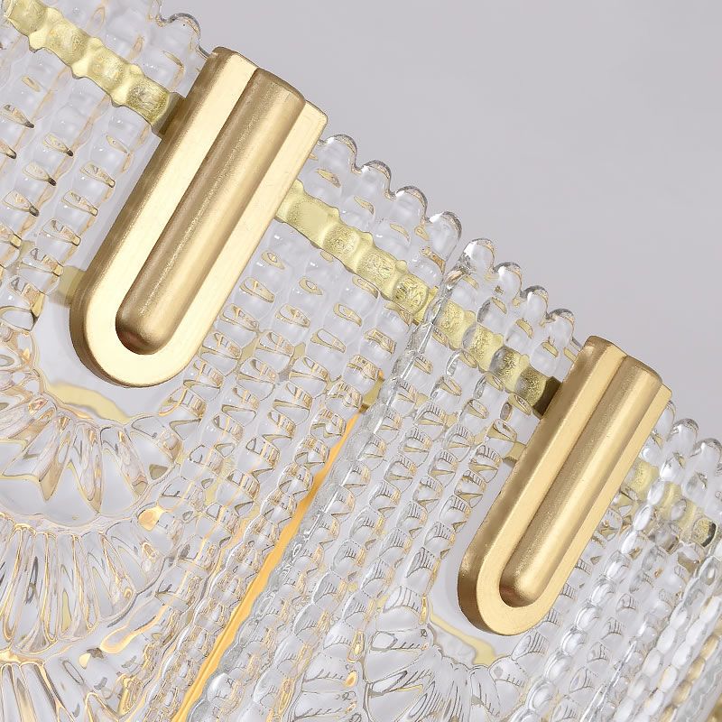 Round Pendant Ceiling Lamp Modern Clear Textured Glass Chandelier with Scalloped Edge