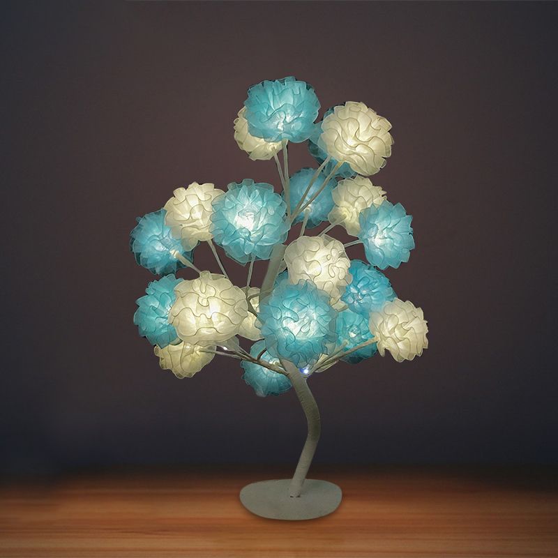 Fabric Floral Night Light Art Deco Led Night -stand Lamp en blanco/rosa/azul con diseño de ramificación para sala de estar