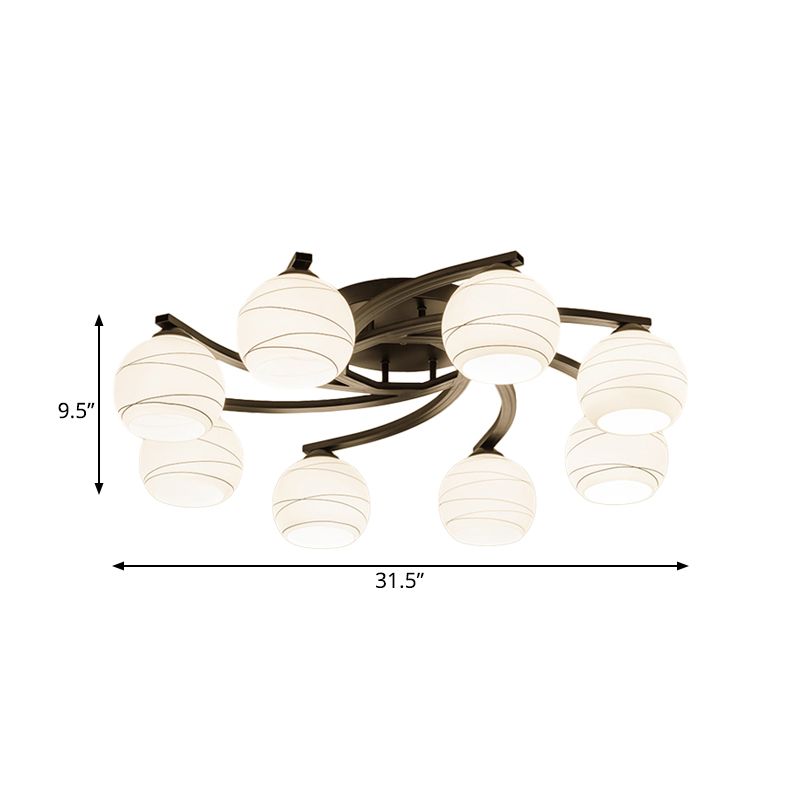 Luz semi empotrada esférica de vidrio blanco tradicional de montaje en techo de 3/5/8 luces negras para pasillo