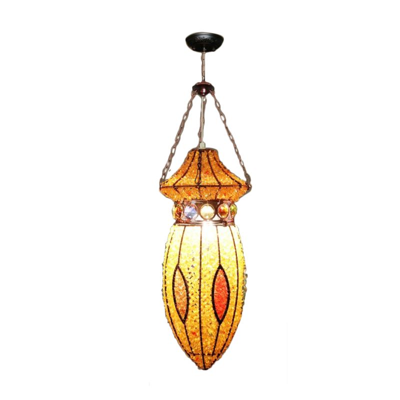 Metal Urn Pendant Lighting Fixture Art Deco 1 Head Restaurant Suspension Lamp in Yellow
