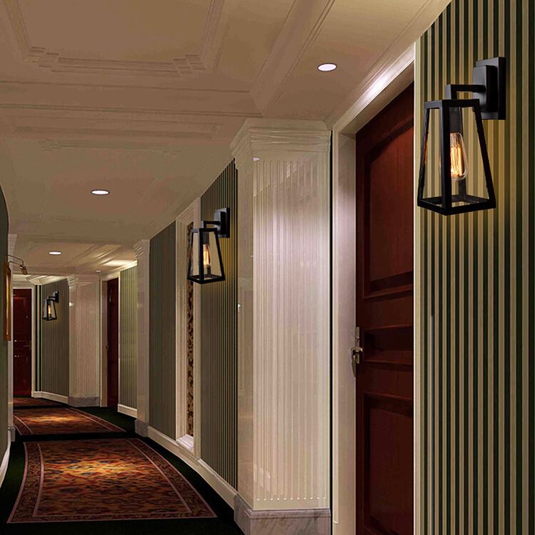 Trapezoid transparant glazen wandlicht vintage 1 kop gang wandmontage lamp in zwart