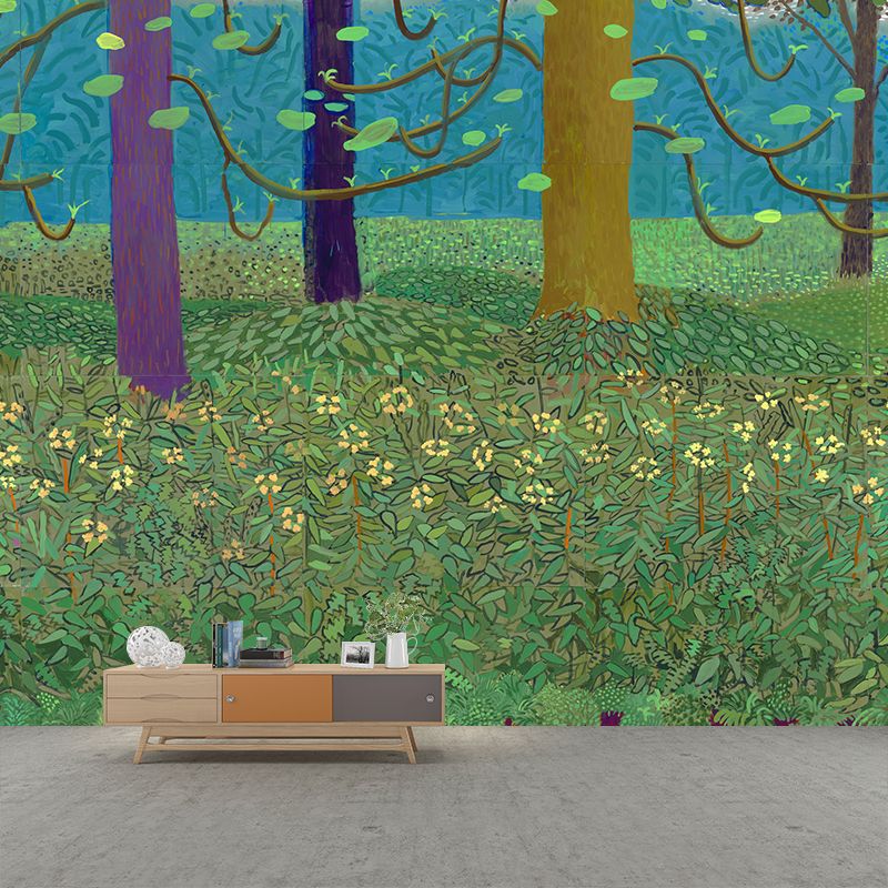 Illustration Spring Blossom Mural Wallpaper for Bedroom, Blue-Green, Made to Measure