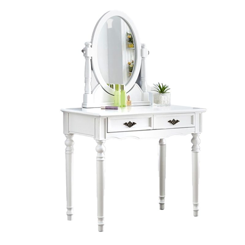 Bright White Vanity Set with 2 Storage Drawers Rubberwood Make-up Vanity, 17.71" Wide