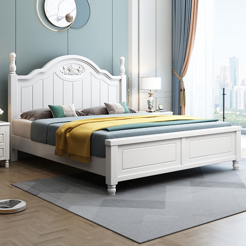 French Country Bed 83.46" Long Bed with Arched Headboard in White