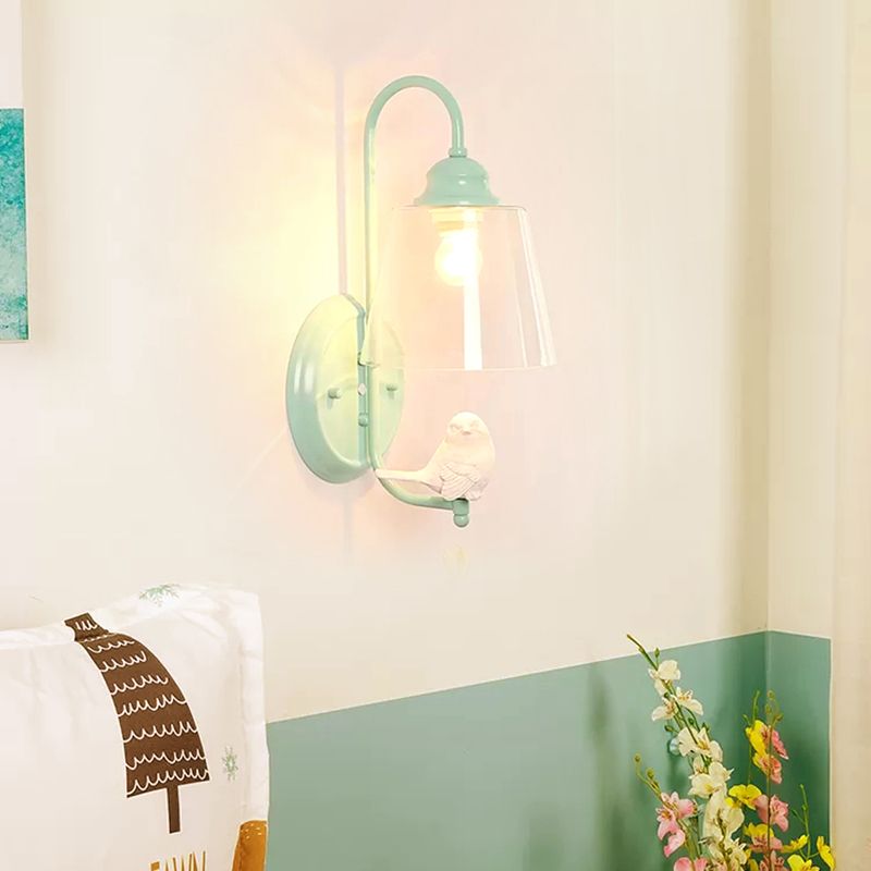 Duidelijke emmerwandlicht met vogel deco modern metalen en glazen sconce licht voor eetkamer