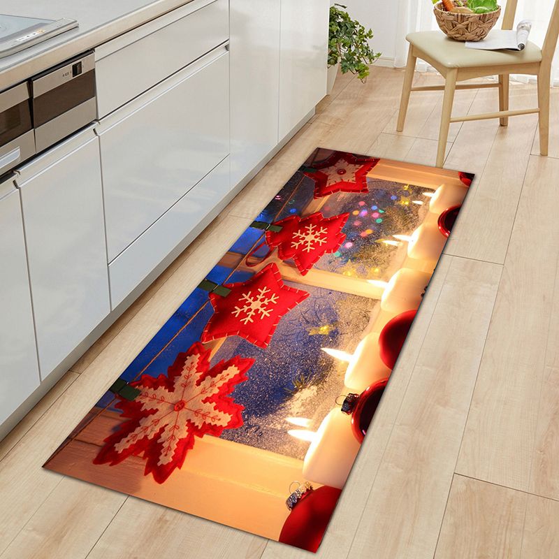 Contemporary Christmas Print Rug Polyester Carpet Non-Slip Backing Indoor Rug for Living Room