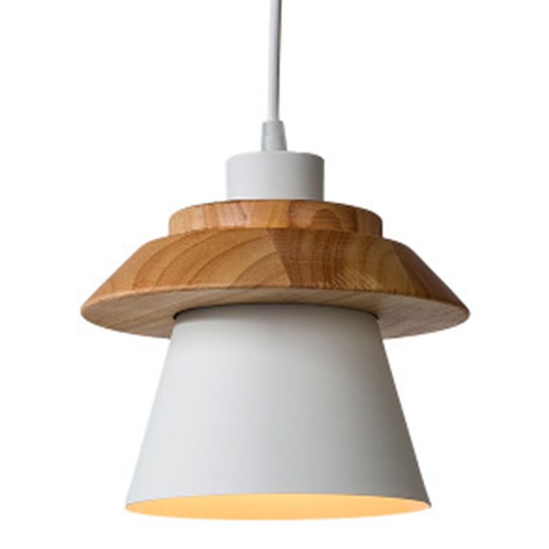 Moderne nordische einzelne hängende hölzerne geometrische Makaroon -Hängelampe mit Eisenschatten