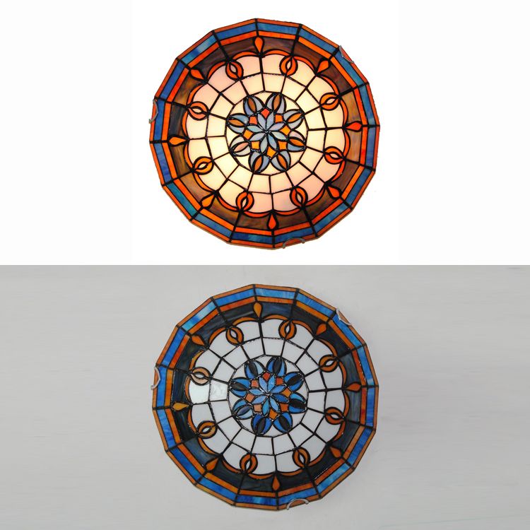 Lampada da soffitto a incasso in vetro colorato barocco blu/giallo per soggiorno