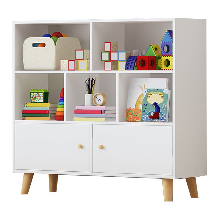 Wooden Shelf Bookcase Closed Back Bookshelf with Doors for Office