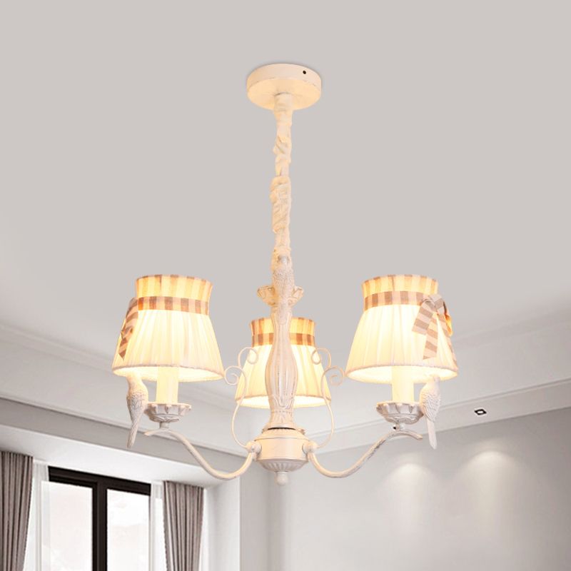 Fabric Cone Hanging Chandelier Nordic 3/5/6 Heads Pendant Ceiling Light in White for Living Room