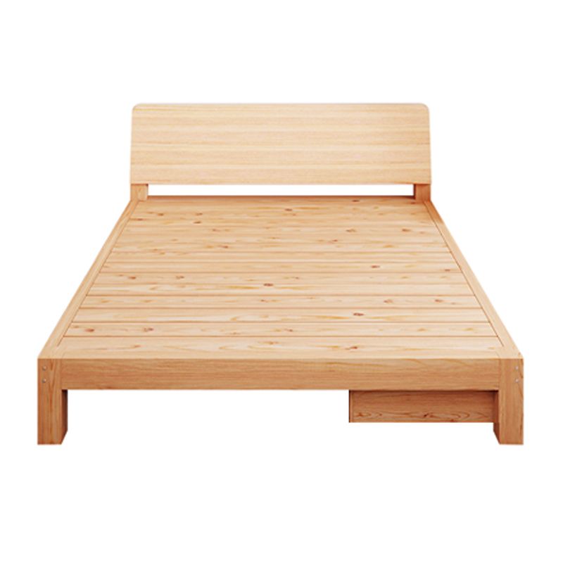 Natural Platform Bed Solid Wood Standard Bed with Rectangular Headboard