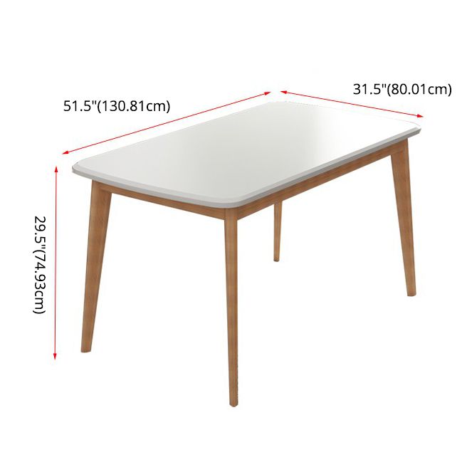 Minimalist White Rectangle Shape Dining Set Solid Wood Standard Dining Set with 4 Legs Base