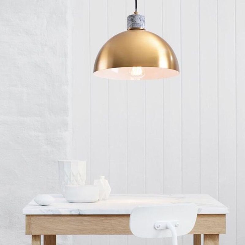 1 Light Kitchen Pendant Lighting Minimalist Brass Hanging Light with Dome Metal Shade