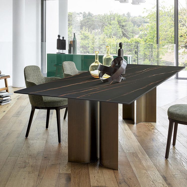 Sintered Stone Rectangle Dining Table Industrial Kitchen Table with 4 Legs