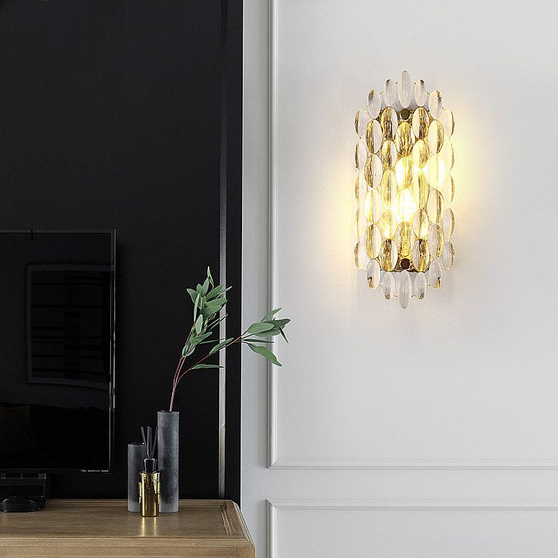Postmodern Style Crystal Wall Light Gold 12.5" High Wall Sconce for Living Room