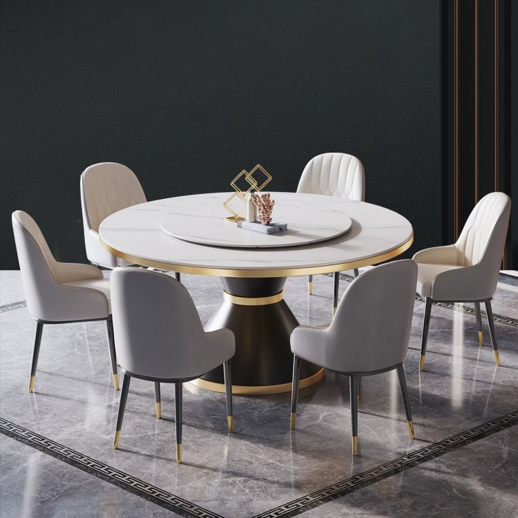 Contemporary Sintered Stone Dining Table Round Table with Metallic Base