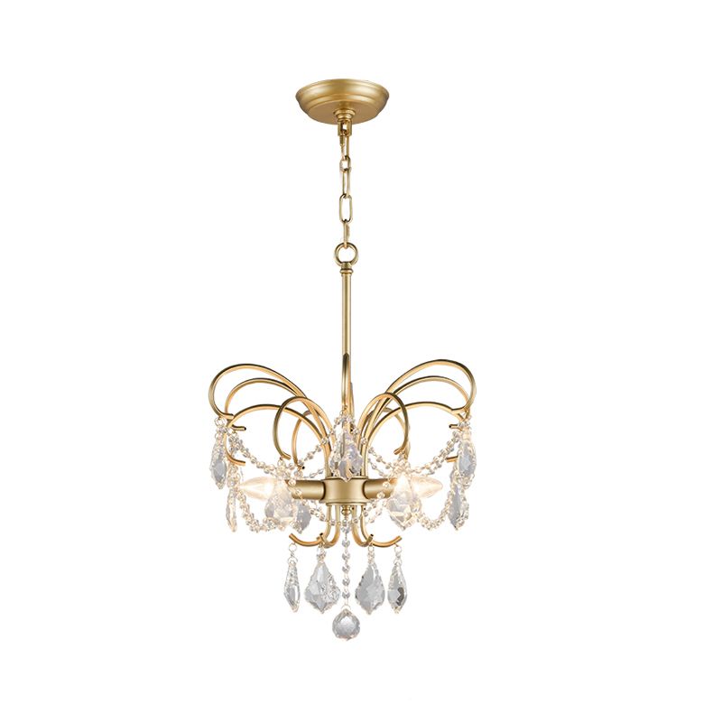 Butterfly-Shaped Living Room Chandelier Rural Metal 3-Light Brass Hanging Pendant Light with Crystal Accent