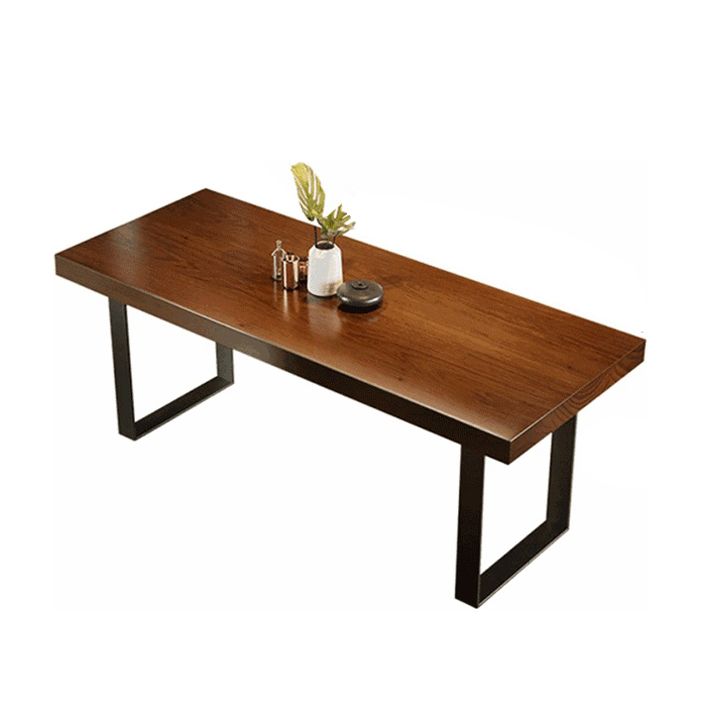 Wood Top Dining Table Industrial Rectangle Table with Sled Base in Black