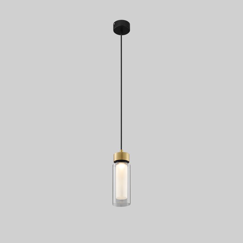 Simplicity 1 Light Drop Lamp Black and Gold Cylindrical LED Down Mini Pendant with Clear Glass Shade