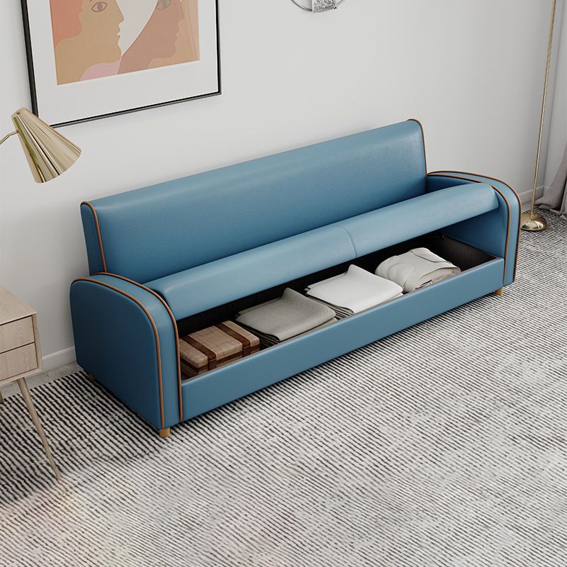 Stain Resistant Faux Leather Sloped Arm Sofa Contemporary Standard Sofa