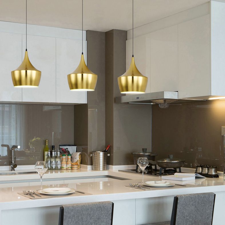 Lumière de plafond suspendu ombragée Simple Metal Gold Pendant Lightture pour salle à manger