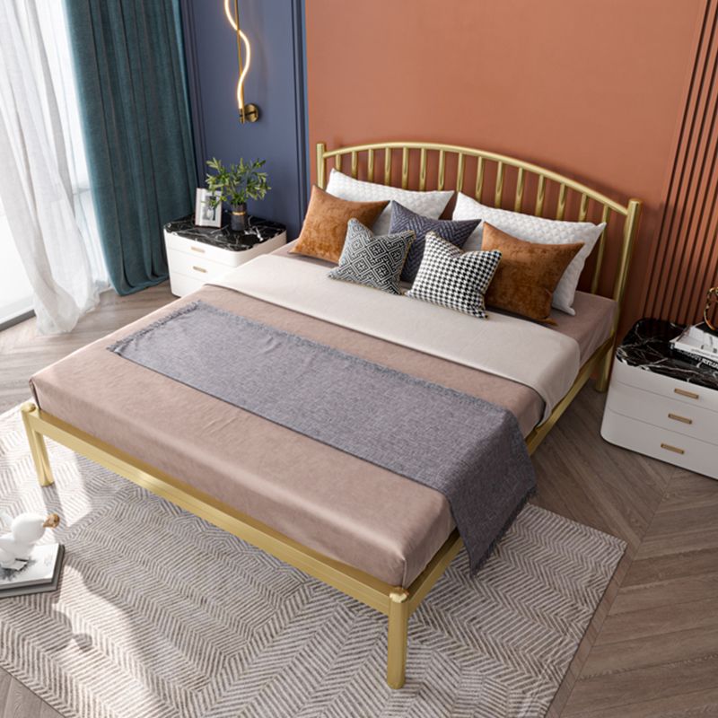 Contemporary Open-Frame Bed with Spindle Headboard in Stainless Steel