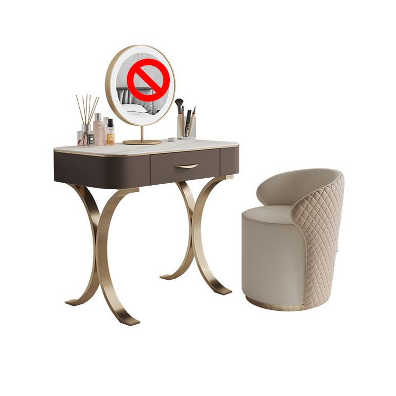 Wooden Glam Makeup Vanity Desk Beige Vanity Dressing Table Set with Drawer