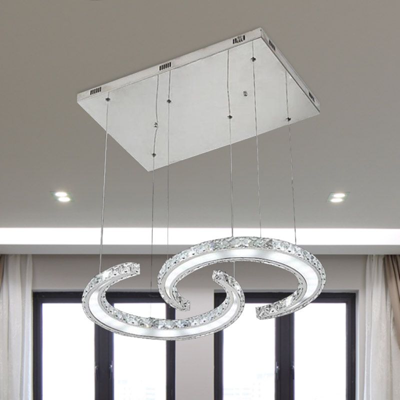 Double C-Shape Suspension Pendant Minimalist K9 Crystal Chrome LED Hanging Chandelier in Warm/White/3 Color Light