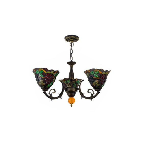 Candelera de campana multicolor de lámpara de lámpara industrial de vidrieras industriales 3 luces uvas invertidas