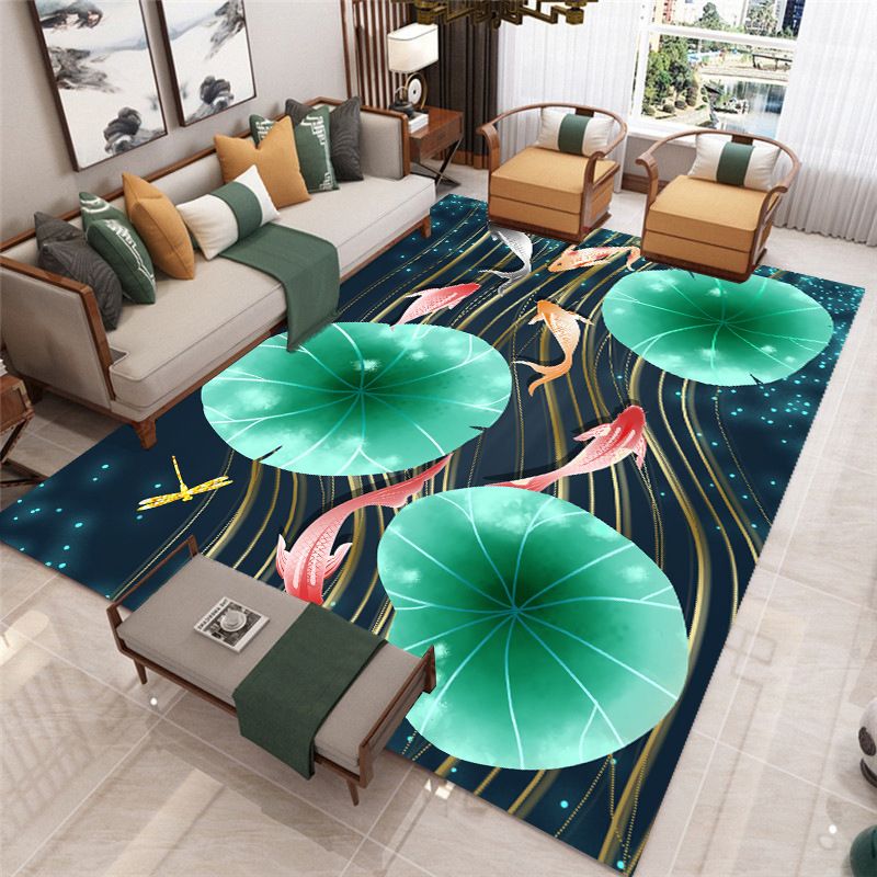 Blue Animals Print Area Rug Modern Polyester Area Carpet Anti-Slip Easy Care Rug for Home Decor