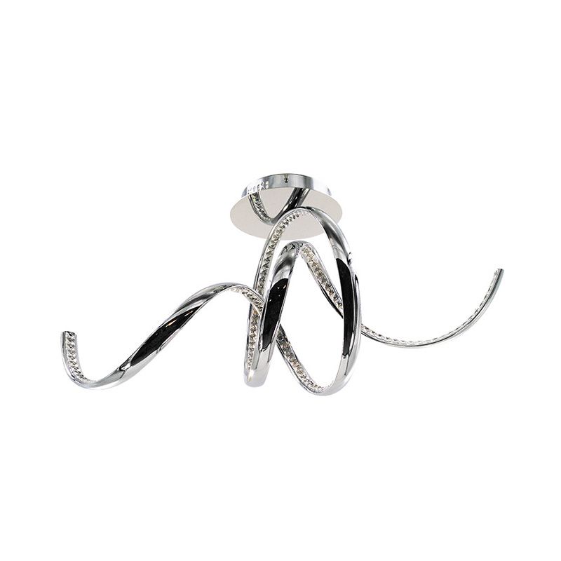 Crystal Twist Plafonnier LED contemporain à montage encastré en chrome, lumière chaude/blanche