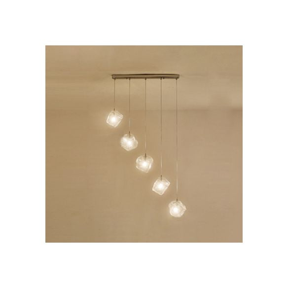 Rock Clear Glass Cluster Pendant Contemporary 5/6/8 Lights White Led Hanging Light Fixture with Round/Linear Canopy