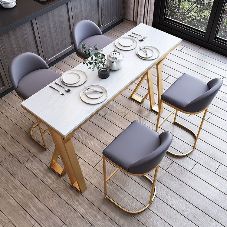 Glam 1/3/5/7 Pieces Bar Table Set Rectangle Stone Counter Table with Stools for Kitchen