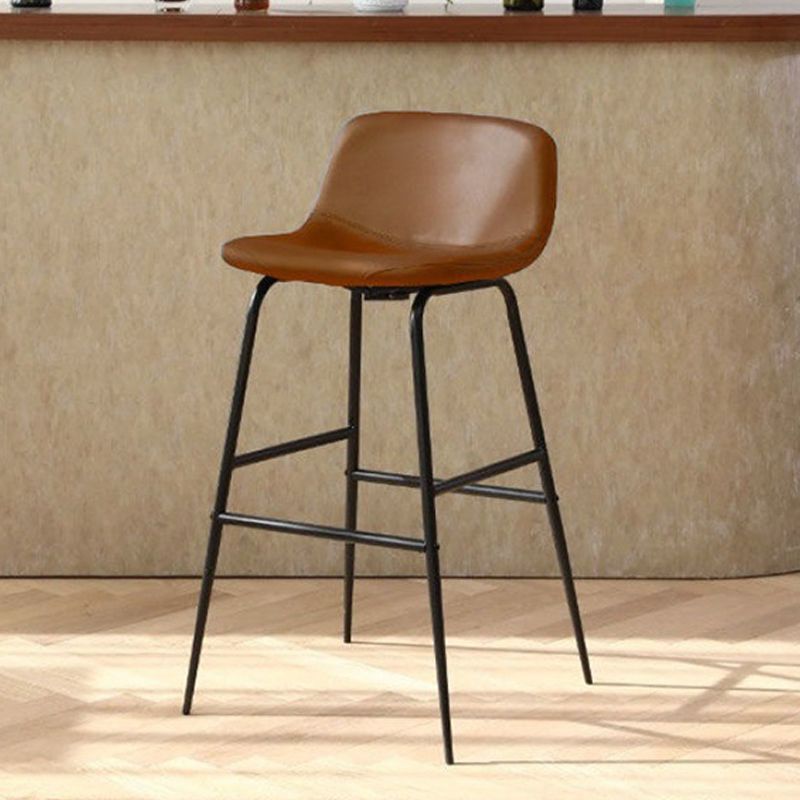 Faux Leather Dining Stools Industrial Bar Stools with Black Metal Base