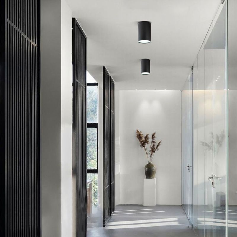 Modern Concise LED Flush Mount Aluminium Cylindrical Ceiling Light with Acrylic Shade