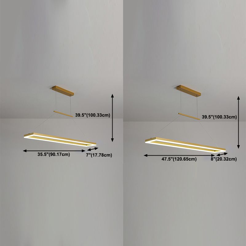 Minimalist Dining Room Island Lamp Aluminum Rectangular LED Pendant Light Fixture