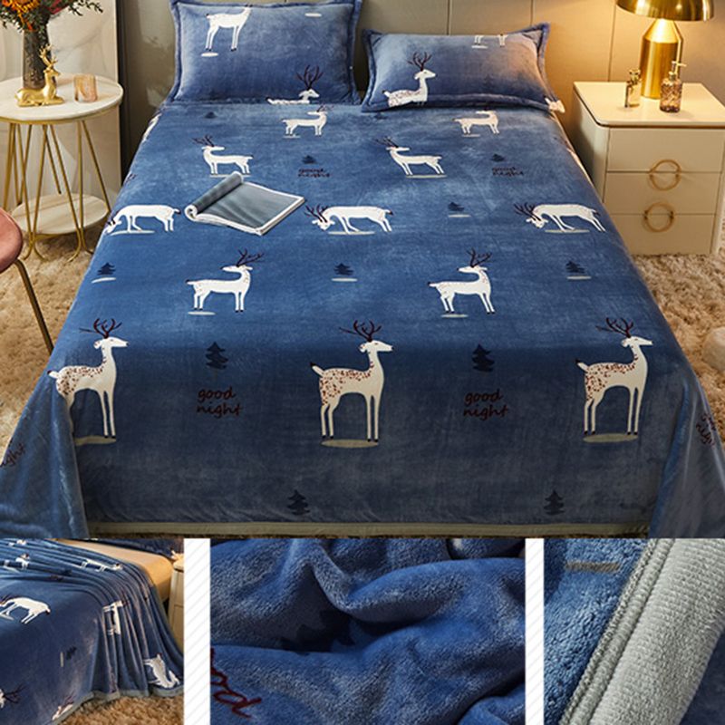 Non-Pilling Sheet Cartoon Painting Flannel Breathable Soft Fade Resistant Bed Sheet