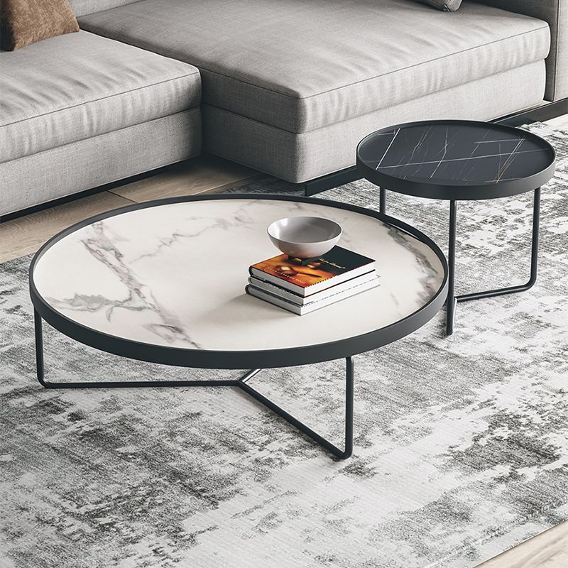 2 Piece Round Nesting Tables Modern Minimalist Slate Coffee Table